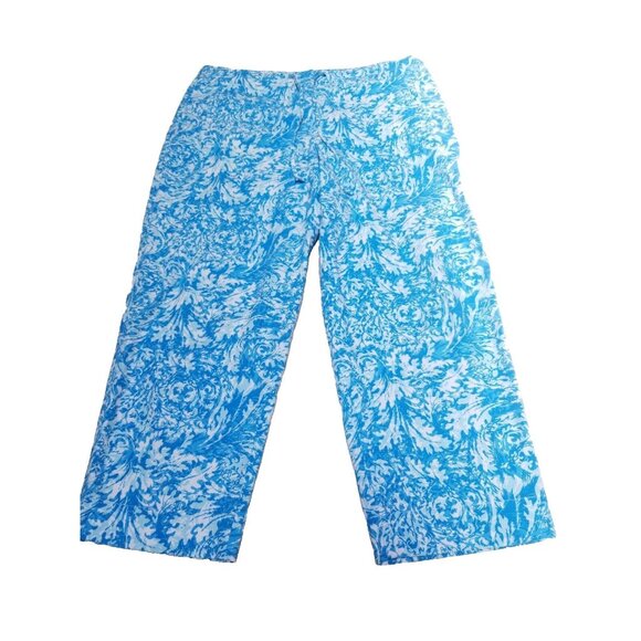 Talbots Womens Blue Printed Cropped Pants Size 14 Tie-Waist Stretch Straight Leg - Picture 1 of 6